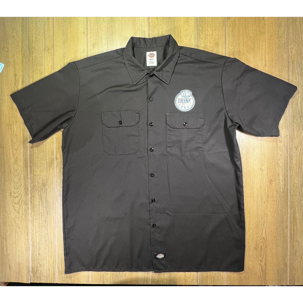Dickies XLT Black Short Sleeve Work Shirt Drink Local Barrel Patch Mens - Picture 3 of 7